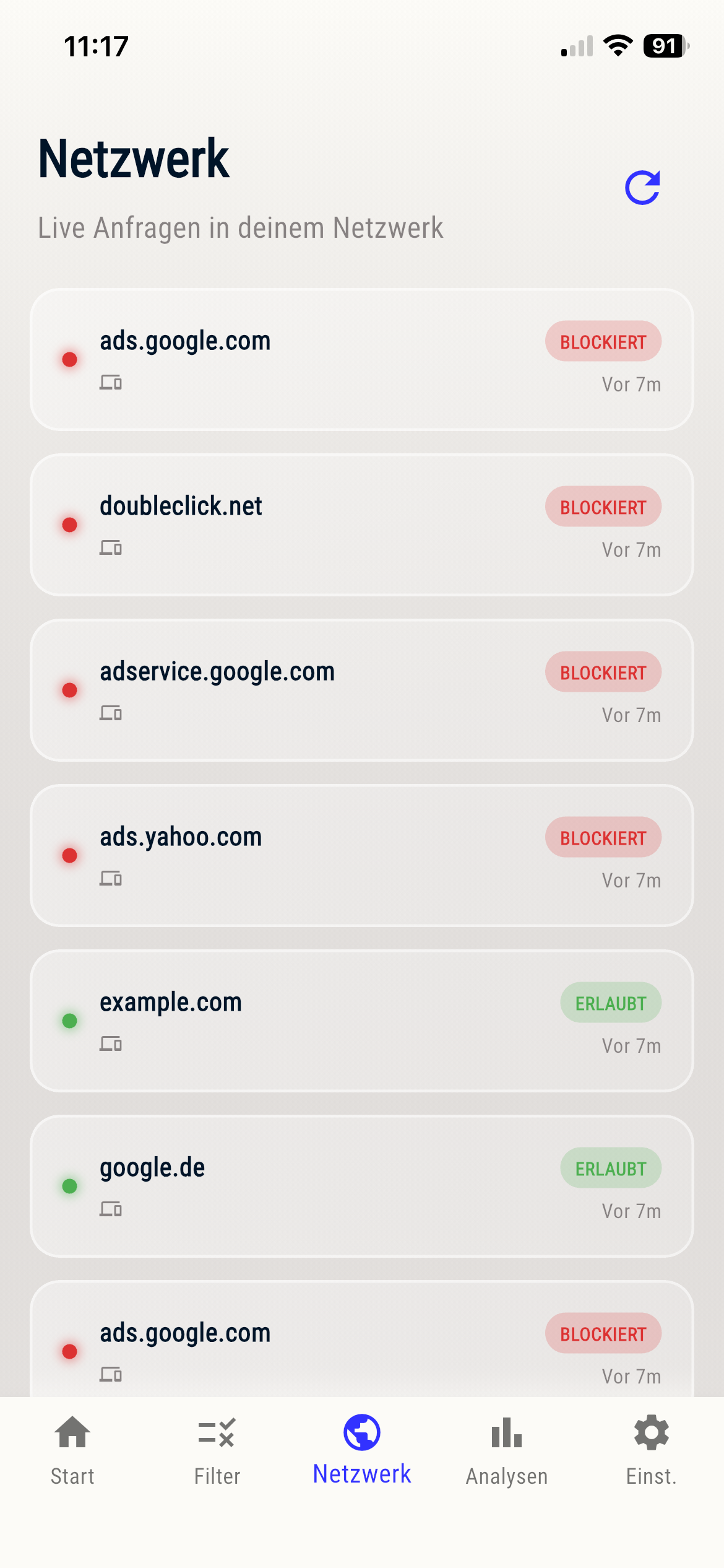 Netzwerkansicht der Network Ninja App